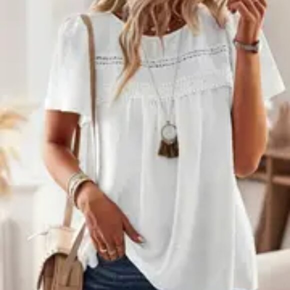 NEW Swiss Dot Blouse White Sz 14 XXL short sleeves BOHO Peasant Ruffle feminine - Picture 2 of 5